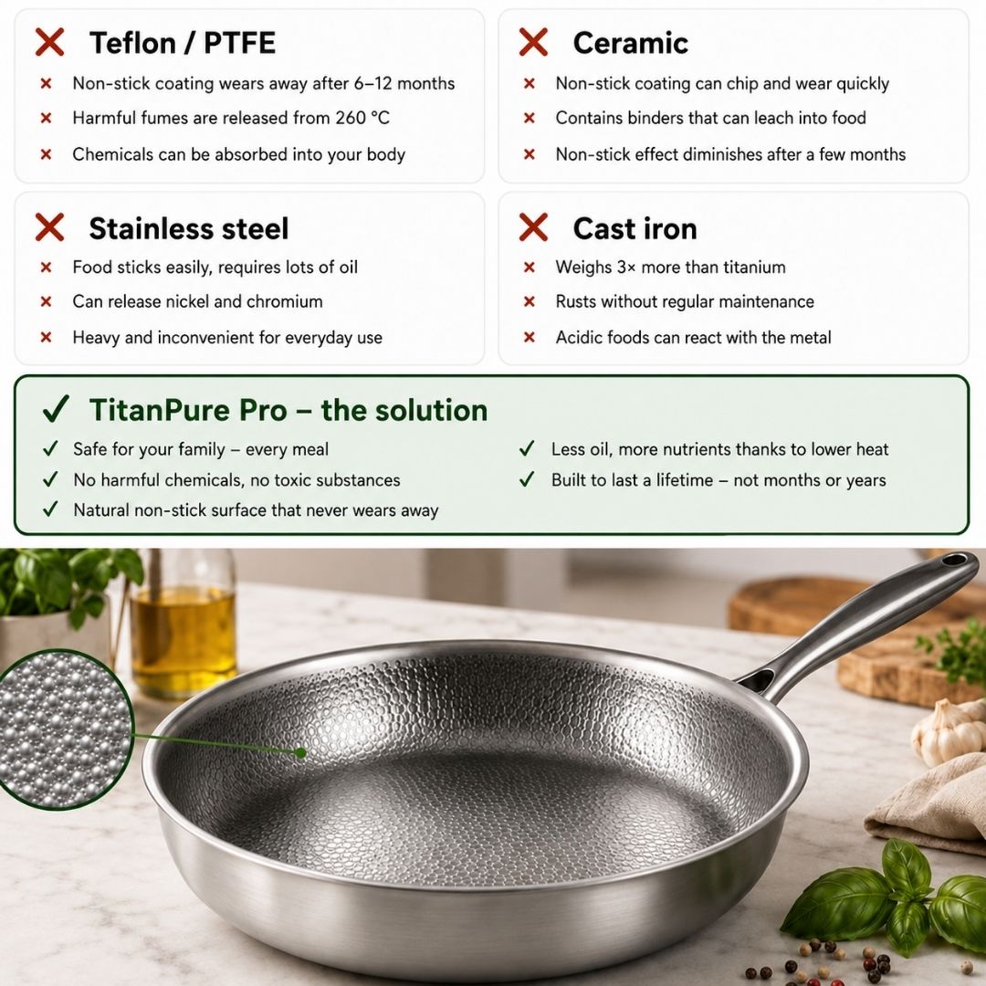 TitanPure Pro – Titanium Skillet Without Nonstick Coating, PFAS- & PTFE-Free | 12 in