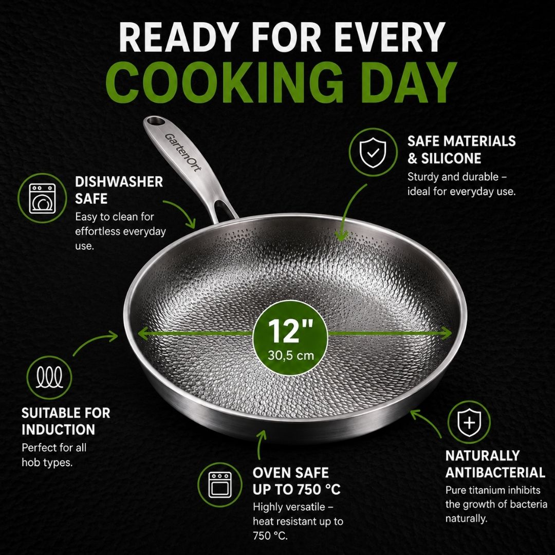 TitanPure Pro – Titanium Skillet Without Nonstick Coating, PFAS- & PTFE-Free | 12 in
