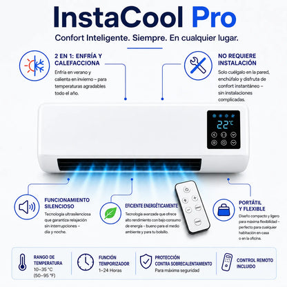 InstaCool Pro - Aire acondicionado y calentador portátiles – No requiere instalación | 2 en 1 | Cubre hasta 550 pies cuadrados