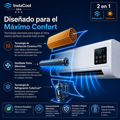 InstaCool Pro - Aire acondicionado y calentador portátiles – No requiere instalación | 2 en 1 | Cubre hasta 550 pies cuadrados